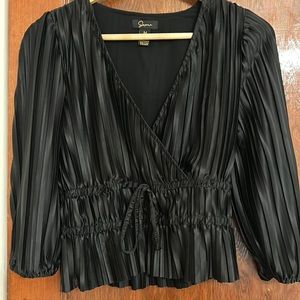 Black Wrap Front Blouse with 3/4 Sleeves